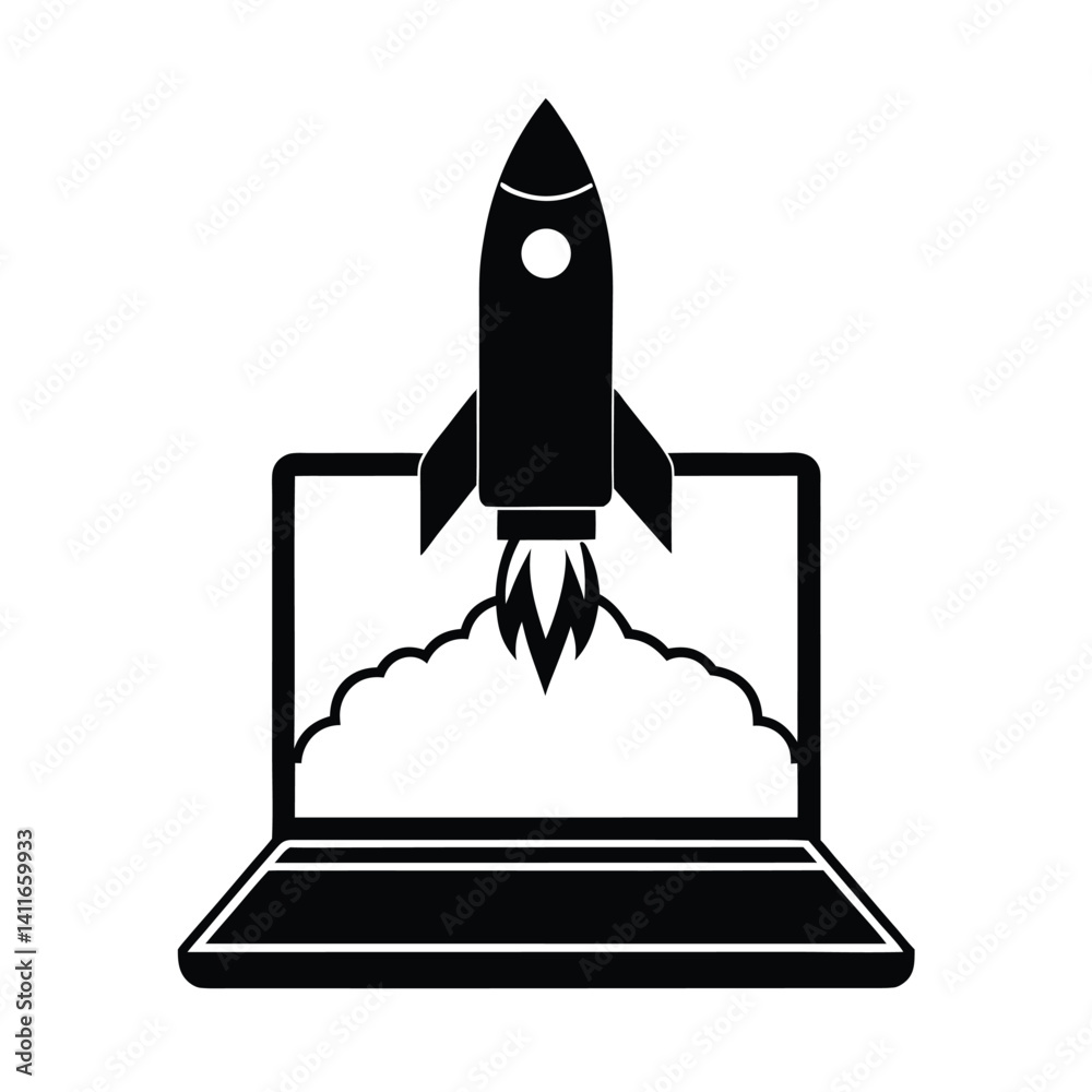 Laptop Rocket Launch: Symbol of Digital Growth Laptop Rocket Launch: Symbol of Digital Growth