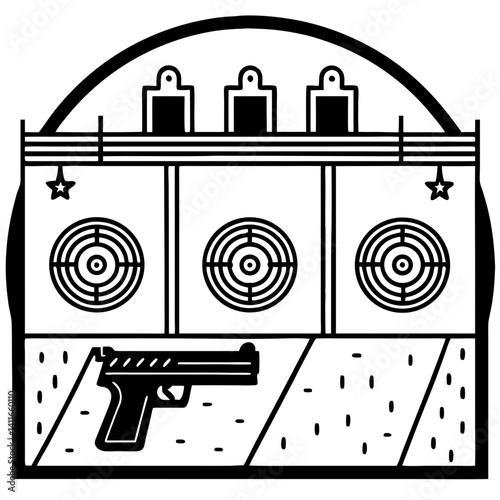 Shooting Range Illustration with Targets and Handgun for Gun Safety and Training Resources