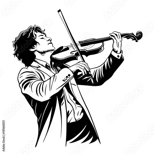 Dynamic Violinist Playing Classical Music in Elegant Attire with Passionate Expression