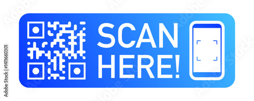 QR code scan here icon color style on transparent background for mobile app and payment vector