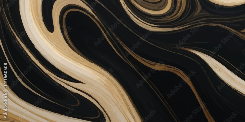 A sophisticated fusion of natural marble textures with bold black and golden ocean wave patterns, offering a dynamic and timeless design that elevates any room’s atmosphere.
