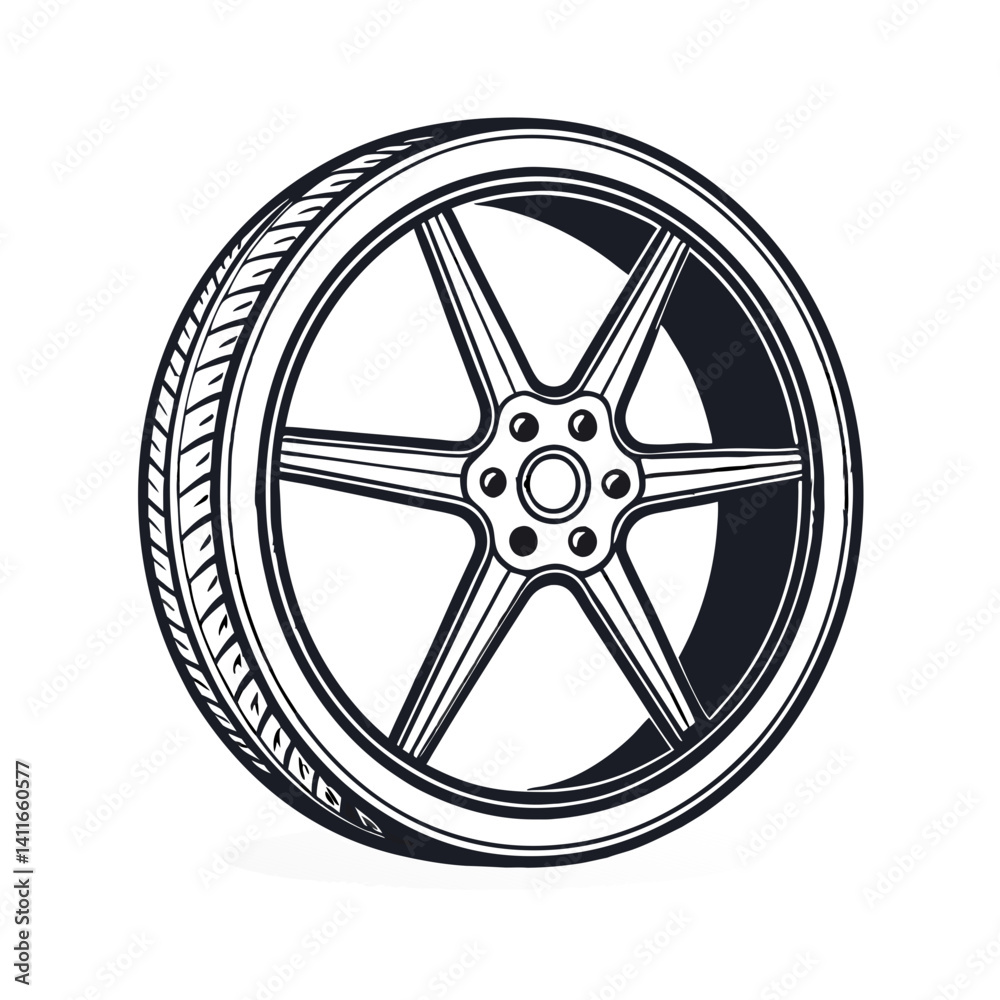 Obraz premium Sleek Five Spoke Car Wheel Illustrated Design for Automotive Enthusiasts