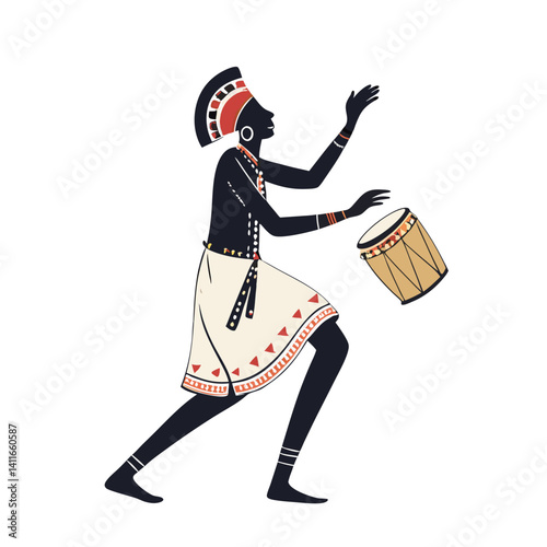 African Dancer with Drum Traditional Music Celebration Elegant Vector Illustration