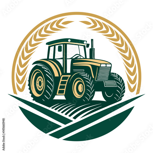 Vintage Tractor with Wheat Design Ideal for Agriculture Branding and Logo Creation
