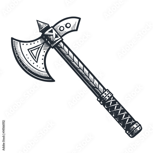 Handcrafted Decorative Battle Axe Illustration for Tattoo Design and Medieval Art Projects