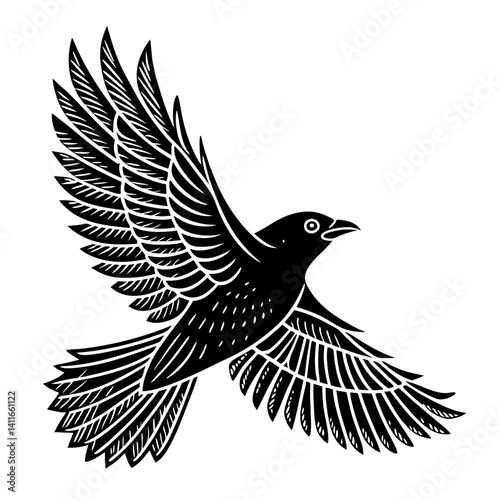 Dynamic Flying Bird Illustration with Detailed Wing Design for Tattoo and Creative Projects