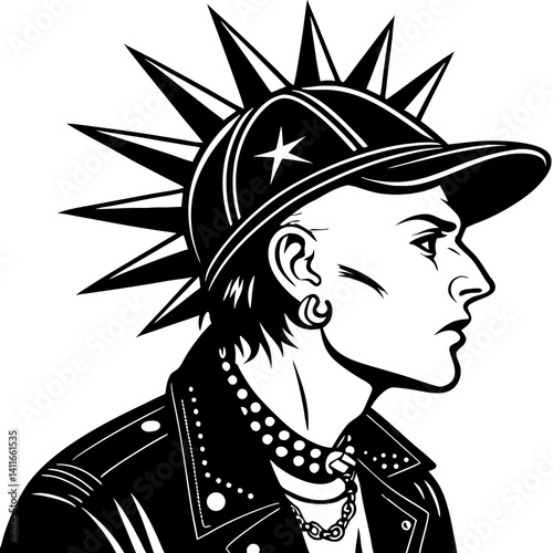 Punk Rocker with Spiked Hair in Leather Jacket Vector Illustration for Design Projects