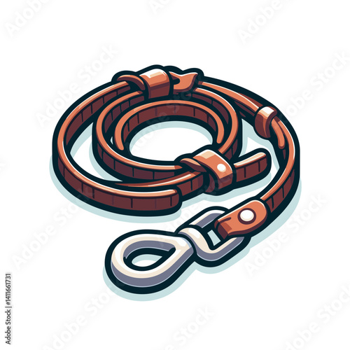 Brown leather dog leash with metal clasp and handle. Perfect for pet accessories, dog walking services, and animal care product marketing.