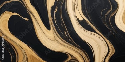 A beautifully crafted natural marble texture design adorned with black and golden ocean-inspired wave patterns, offering a serene and elegant atmosphere that brings the calming influence of the ocean 