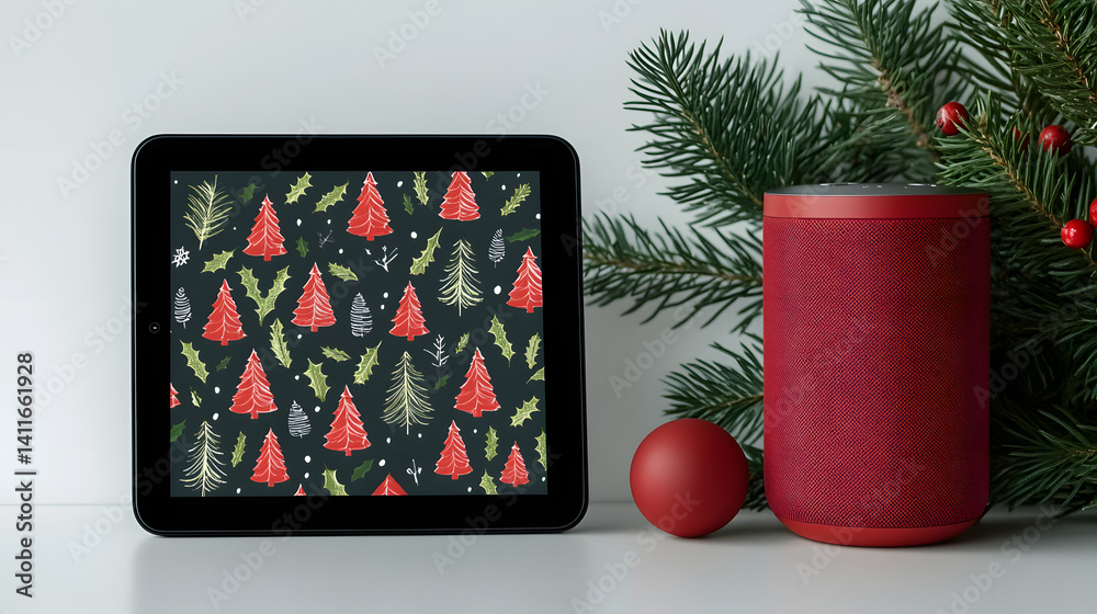 Obraz premium Minimalist Christmas，christmas, decoration, christmas tree,holiday, xmas,winter, decorations, celebration, presents,gift, Santa Claus，ornaments，new year，december，seasonal，gift