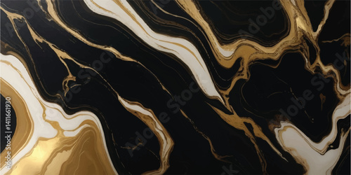 An elegant marble design with natural textures, featuring mesmerizing black and golden ocean wave patterns that add a touch of luxury and style to any room