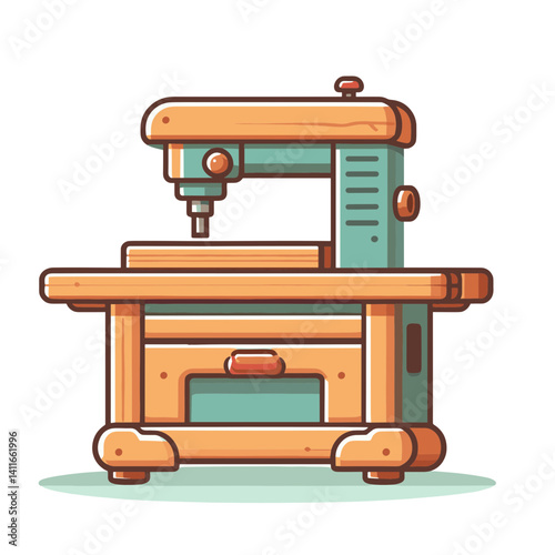 Woodworking machine in colorful flat design, showcasing craftsmanship and precision
