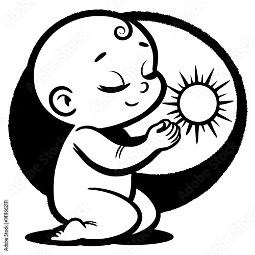 Cute Baby Embracing the Sun Vector  for Children's Illustrations and Design Projects