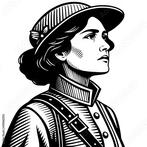 Vintage Female Soldier Portrait for Print Design and Creative Projects