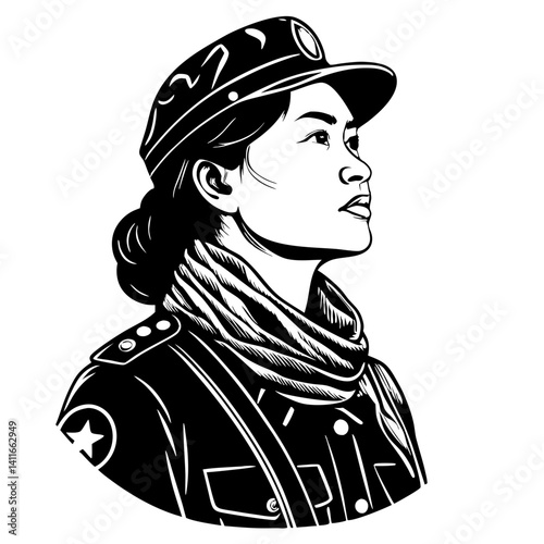 Determined Woman Officer Portrait in Military Uniform for Empowerment and Historical Representation