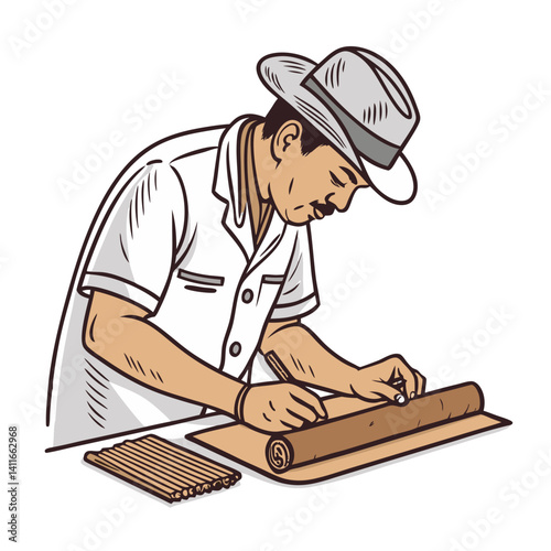 Cigar Roller Crafting Handcrafted Cigars with Pens and Leaves for Authentic Tobacco Experience