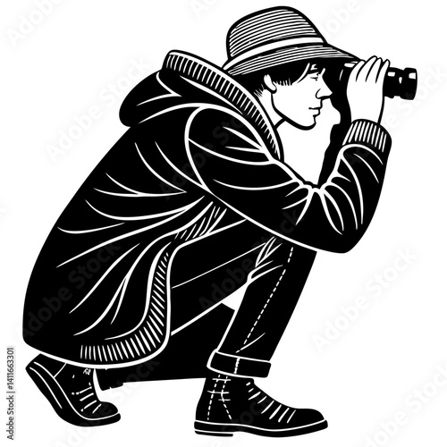 Stylish grapher Capturing Moments in Artistic Black and White Illustration