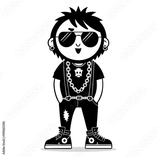Cool Cartoon Character in Trendy Punk Fashion with Sunglasses and Chains for Fun Illustrations