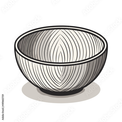 Detailed Black and White Hand-Drawn Bowl Illustration for Kitchen Design or DIY Projects