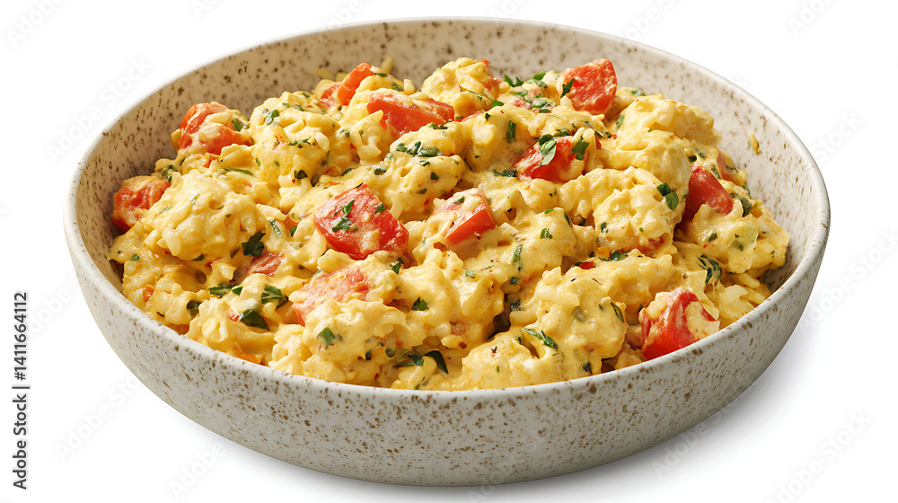 Creamy Scrambled Eggs with Tomatoes in Bowl Creamy Scrambled Eggs with Tomatoes in Bowl