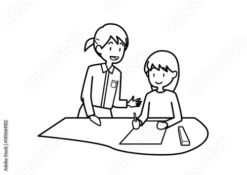 勉強を教えてもらっている子供 02