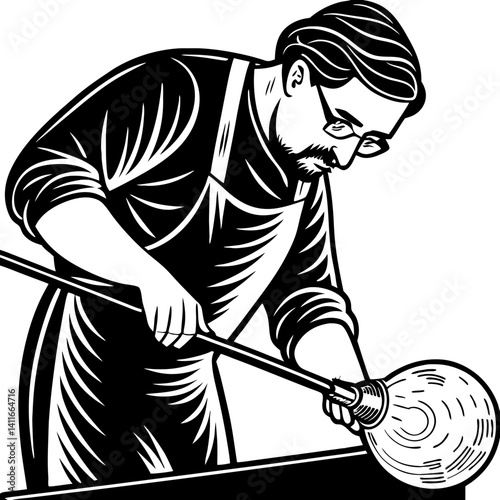 Glass Blower Creating Artistic Glassware with Precision in Workshop Setting
