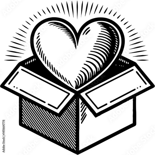 Heart Emanating from Open Gift Box Delightful Illustration for Love Themes and Gifts