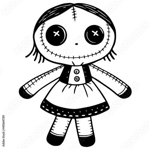 Cute Hand-Drawn Doll Character for Coloring Books and Crafts