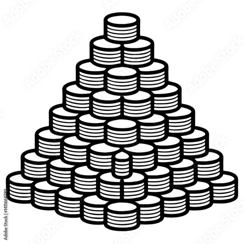 Stacked Coin Pyramid Illustration for Financial Growth and Wealth Symbolism