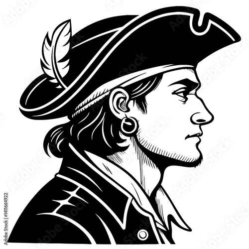 Detailed Profile of a Historical Pirate Character in Classic Traditional Style
