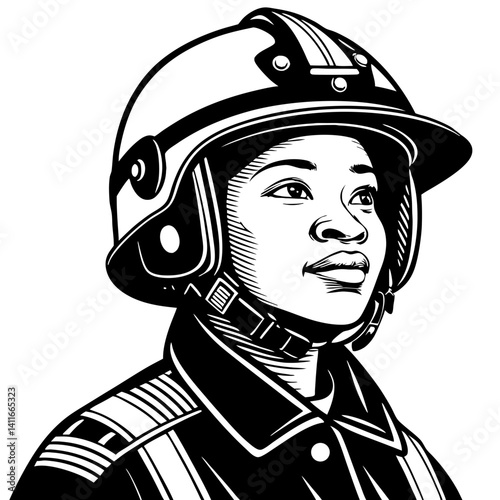 Portrait of Confident Female Firefighter in Helmet Expressing Bravery and Dedication