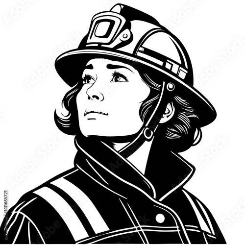 Female Firefighter Portrait Inspiring Bravery and Courage in Emergency Services Illustration