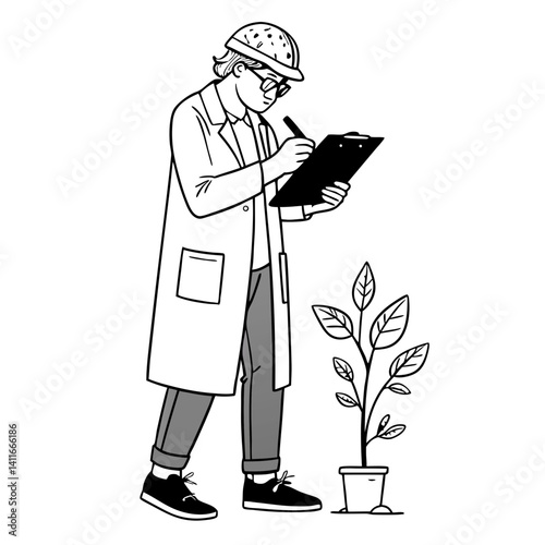 Botanist in Lab Coat Taking Notes on Plant Growth for Research and Education