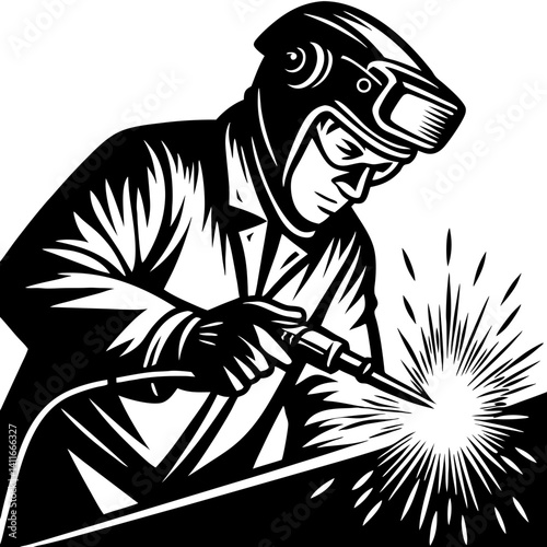 Welder Creating Sparks in Action Professional Welding Illustration for Industrial Use