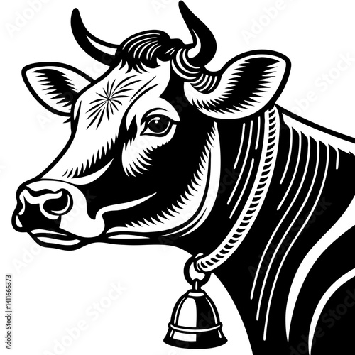 Detailed Cow Head Illustration for Farm Themed Design and Tattoo Ideas