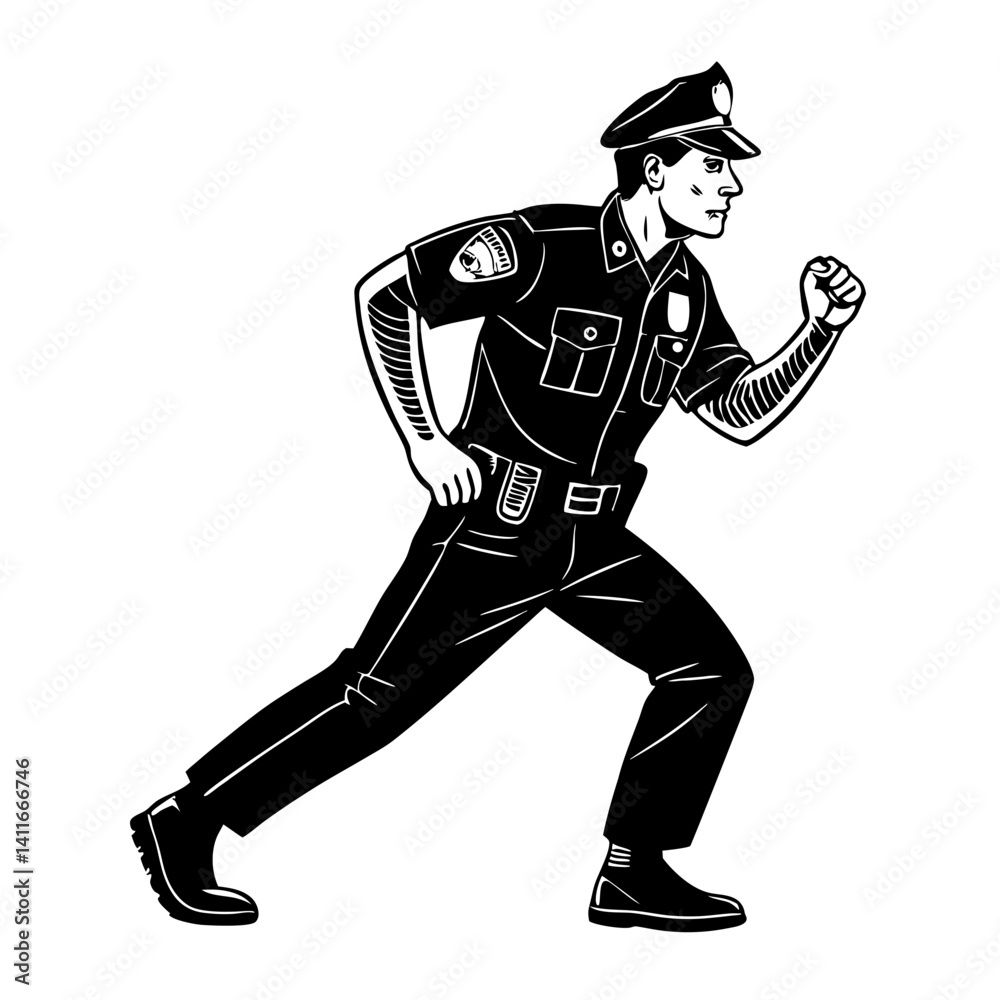 Fototapeta premium Dynamic Police Officer Running Vector Illustration Ideal for Law Enforcement Graphics
