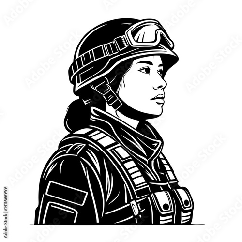 Female Soldier Portrait Profile Symbolizing Strength and Courage for Military Themes