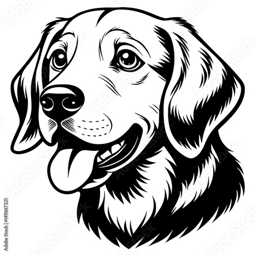 Friendly Golden Retriever Dog Head Illustration for Tattoo Design Coloring Book and Decor