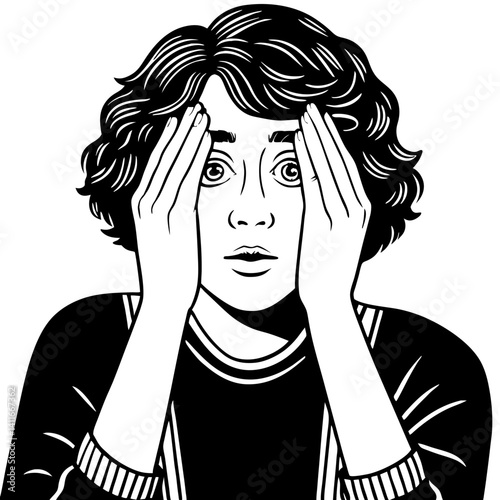 Stressed Person Covering Face Illustration for Mental Health Awareness Artwork