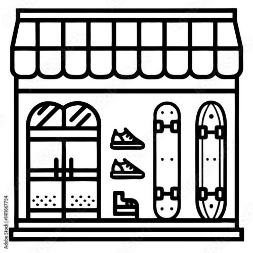 Skate Shop Front Display Featuring Sneakers and Skateboards for Urban Lifestyle Enthusiasts