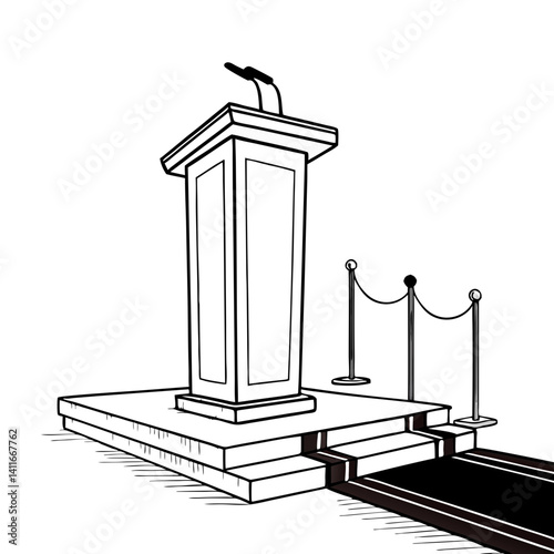 Podium with Microphone and Red Carpet for Public Speaking Events