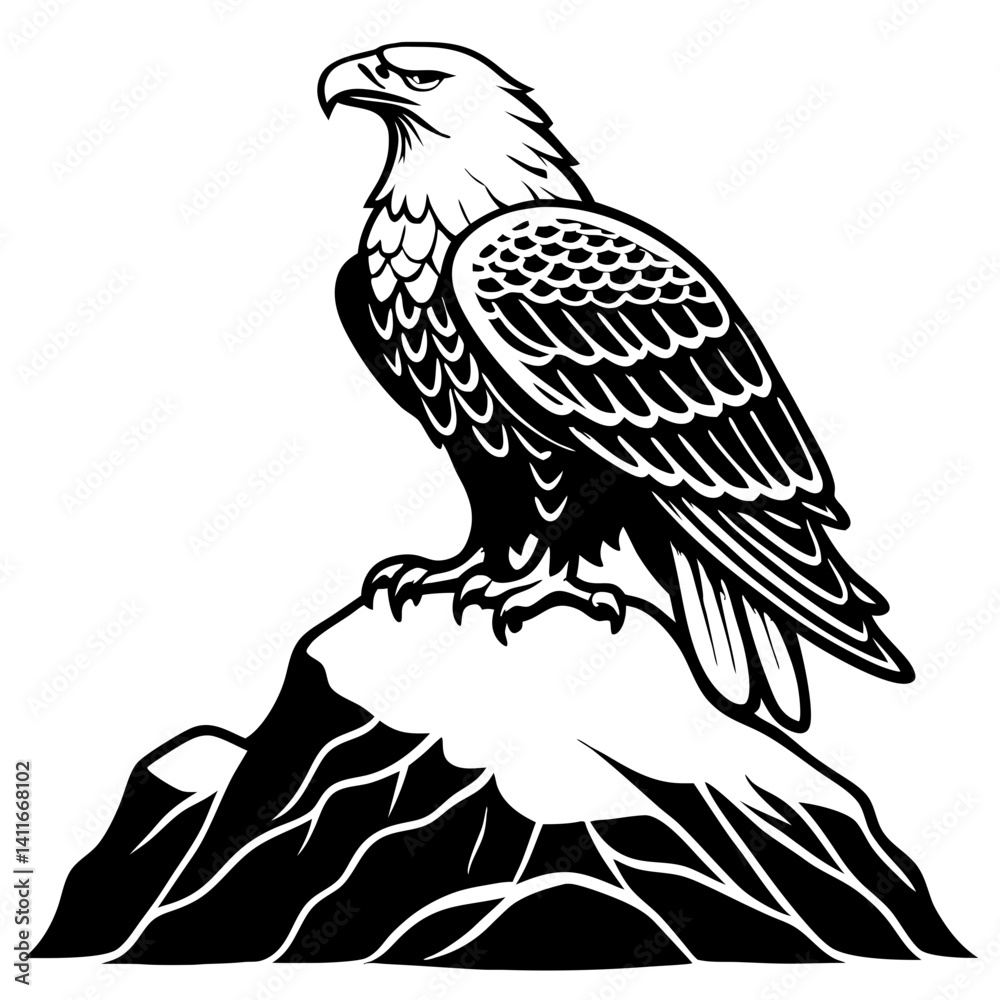 Obraz premium Majestic Eagle Perched on Mountain Peak Symbol of Freedom and Strength for Graphic Design
