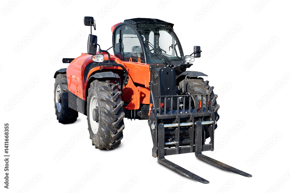 Obraz premium Agricultural tractor loader isolated on white