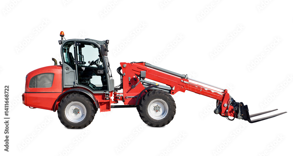 Naklejka premium Agricultural tractor loader isolated on white