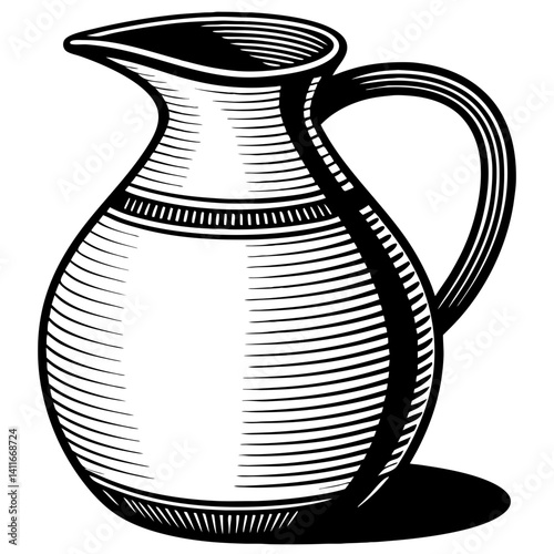 Vintage Line Drawing of Elegant Pitcher with Intricate Detailing Perfect for Crafts and Gifts