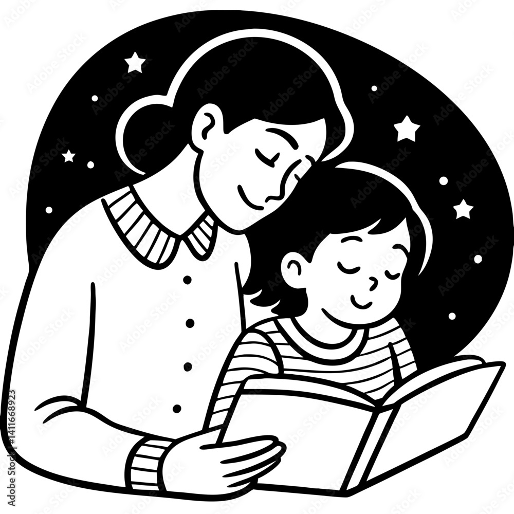 Mother and Child Reading Together Cozy Bedtime Story Illustration for Family Bonding Mother and Child Reading Together Cozy Bedtime Story Illustration for Family Bonding
