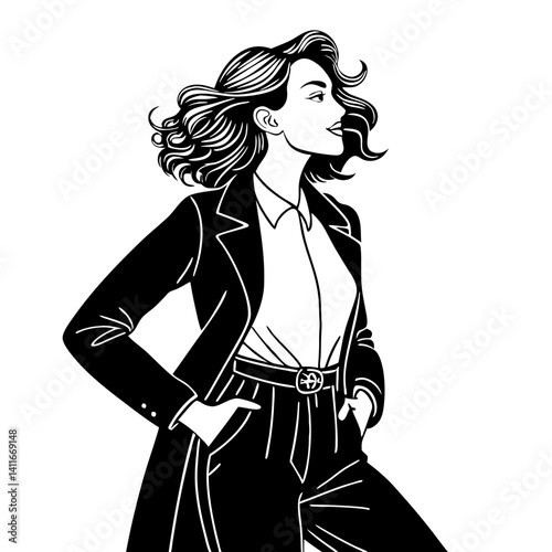 Stylish Confident Woman in Business Attire with Chic Hair for Fashion Illustrations and Designs