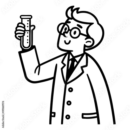 Cheerful Scientist Holding Test Tube for Educational Science Illustrations and Children's Books