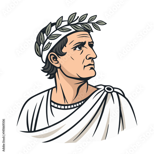 Roman Emperor Portrait with Laurel Wreath and Toga for Historical Art and Tattoo Designs