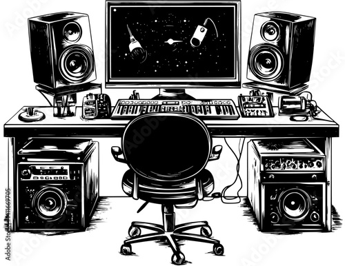 Recording studio fantasy architecture, Recording studio vector illustration